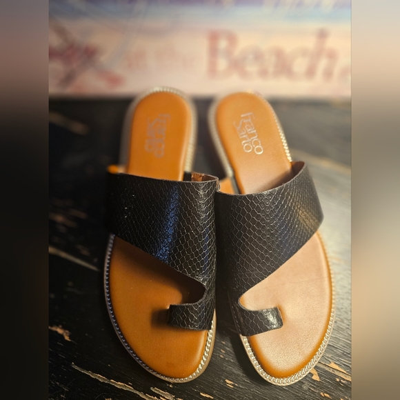 Black Leather Sandals Franco Sarto 7 M - Picture 2 of 7